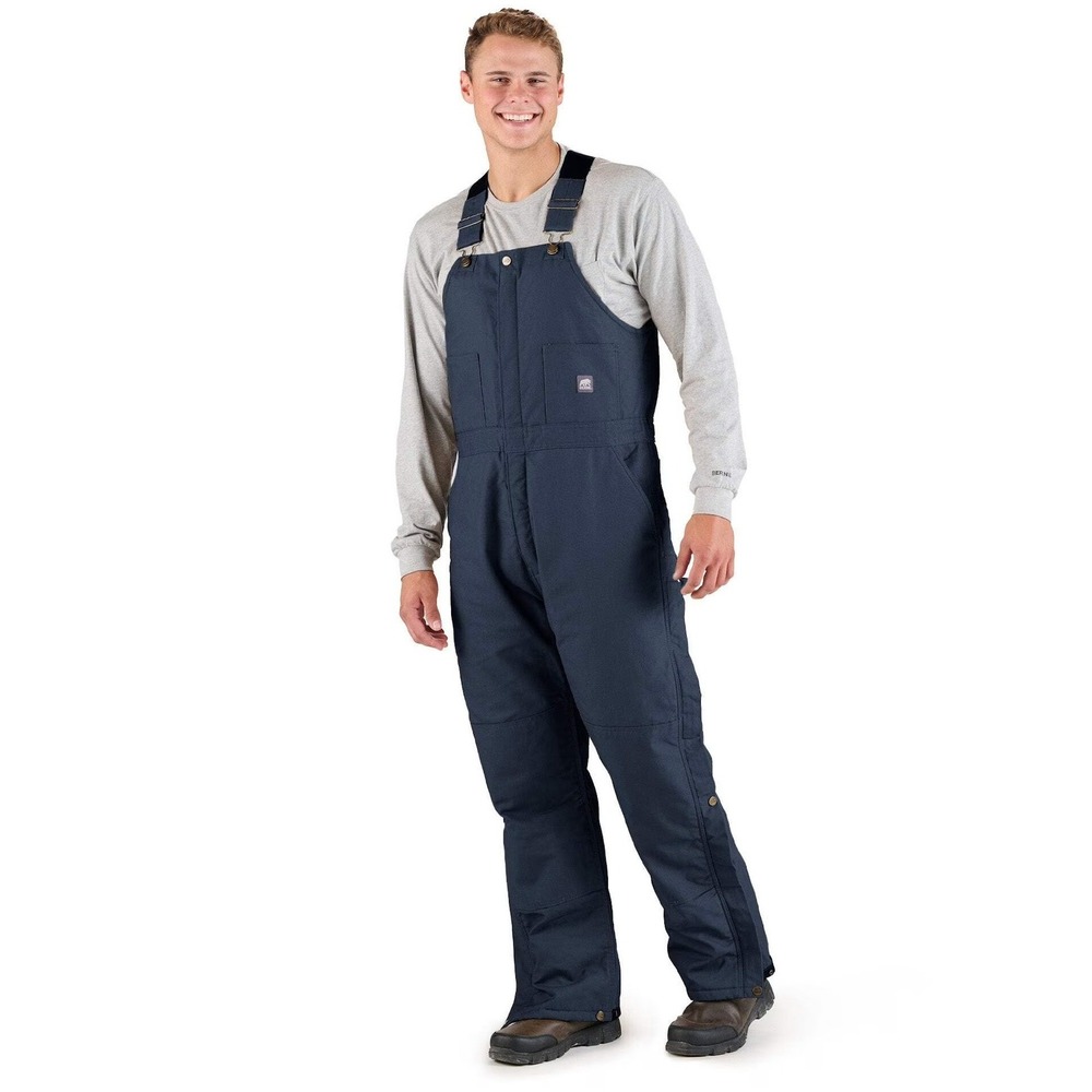 Berne Mens Insulated Bib Overalls Navy Blue Quilted Water Repellent Large L